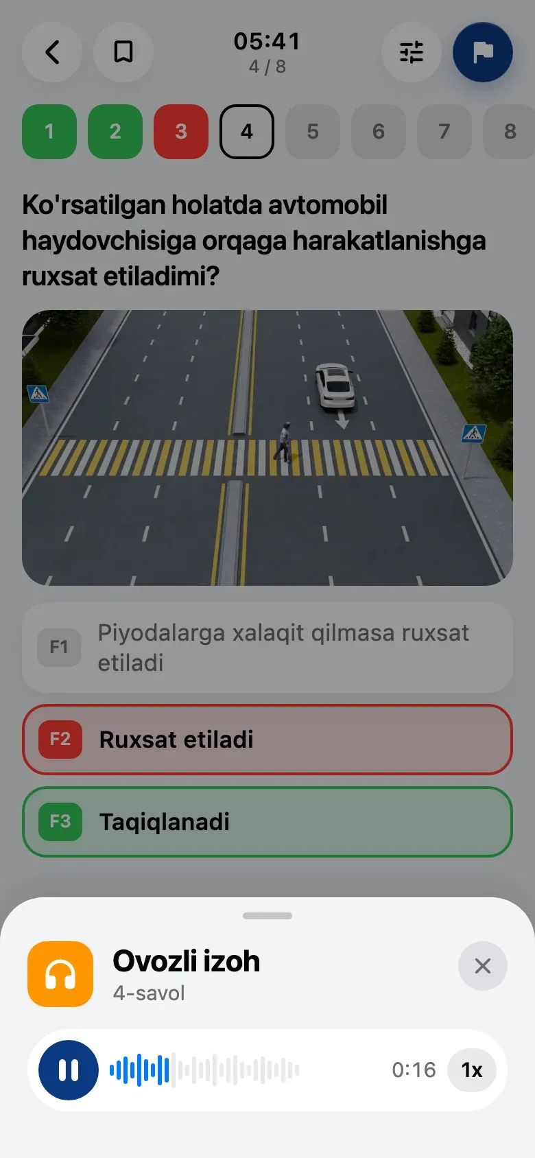 Ovozli izoh: savolga tushuntirish tinglanmoqda